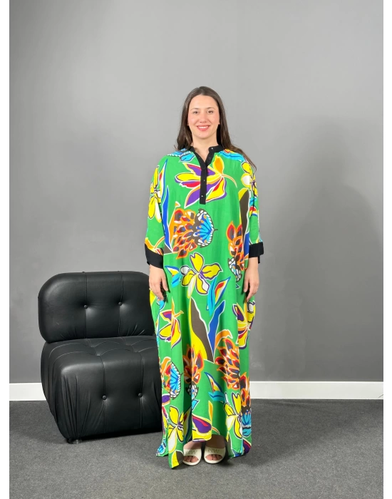 Oversize Yeşil Çiçekli Elbise