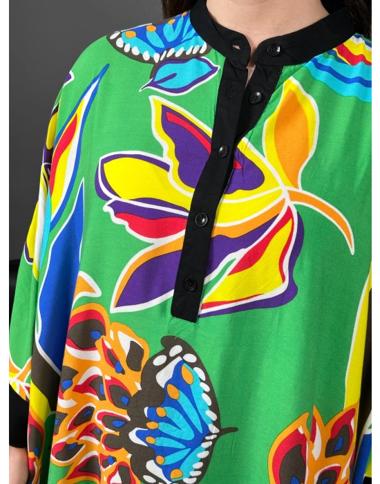Oversize Yeşil Çiçekli Elbise
