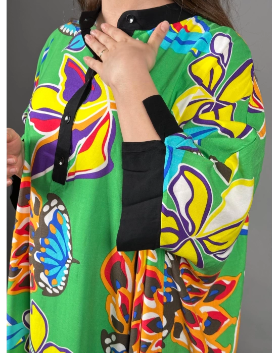 Oversize Yeşil Çiçekli Elbise