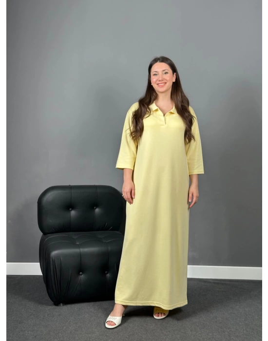 Sarı Oys Model Kumaş Basic Elbise