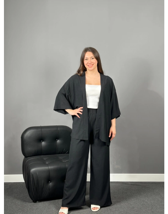 Siyah Kimono Pantolon Takım