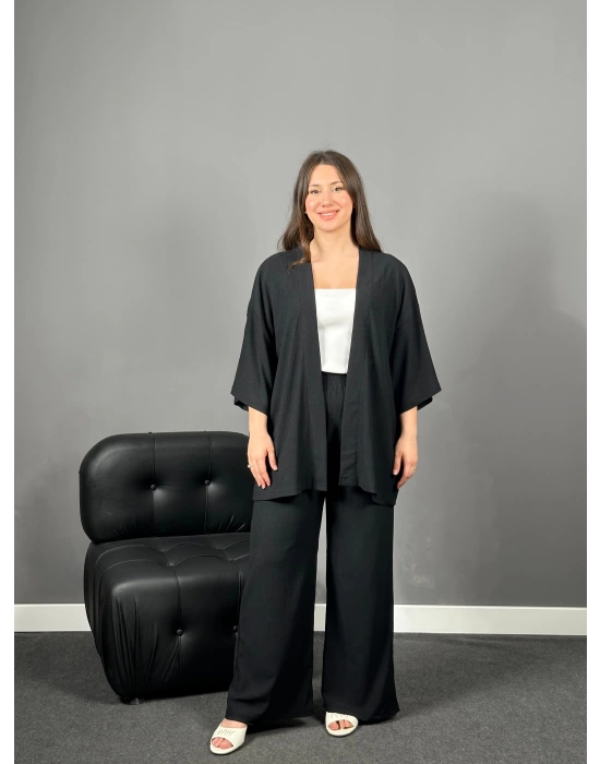 Siyah Kimono Pantolon Takım