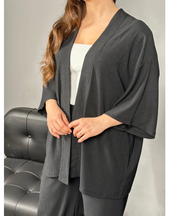 Siyah Kimono Pantolon Takım