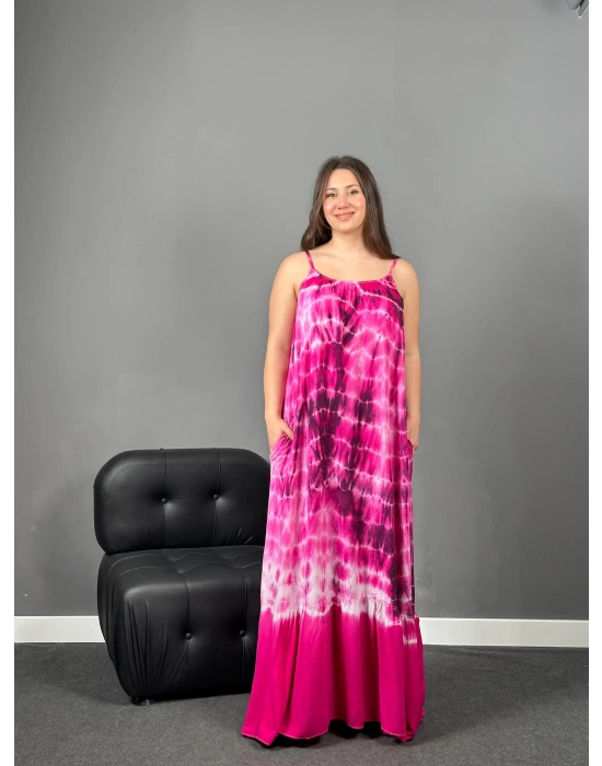 Askılı Pembe Batik Dokuma Elbise
