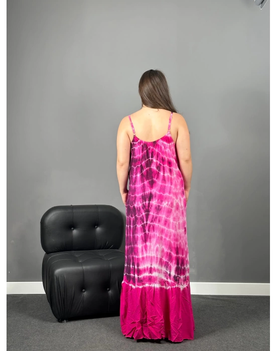 Askılı Pembe Batik Dokuma Elbise
