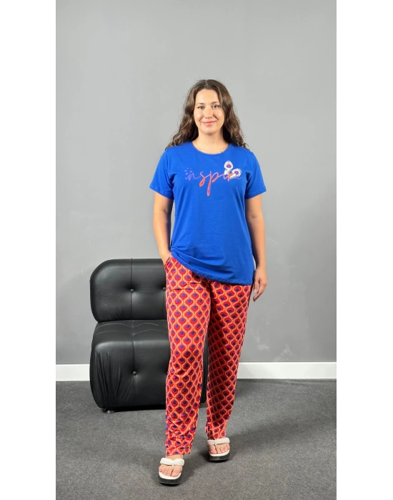 Saks Mavi İnspire Viskon Penye Pijama Takımı