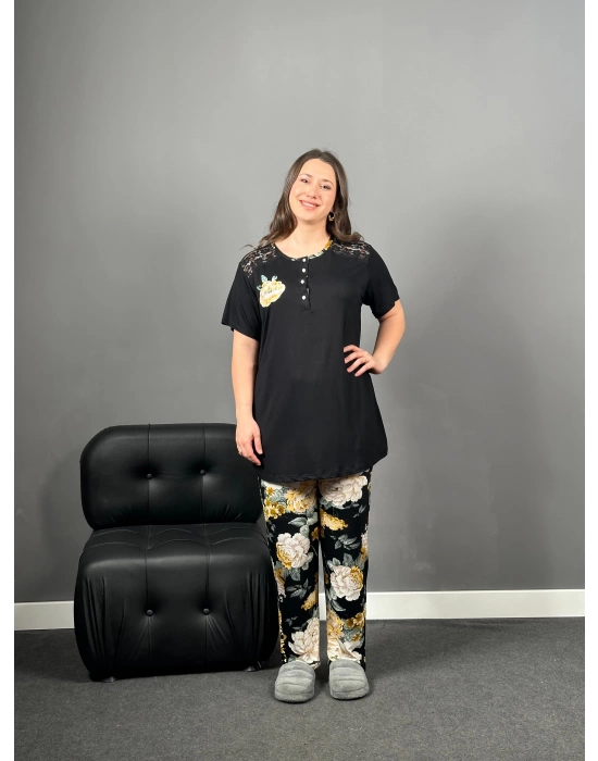 A kalite Cepli Sarı Çiçekli Pijama takımı
