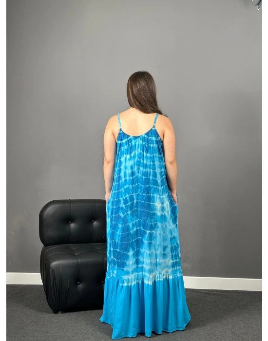 Askılı Mavi Batik Dokuma Elbise