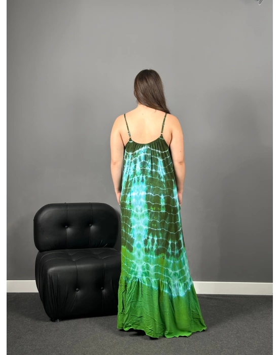 Askılı Yeşil Batik Dokuma Elbise