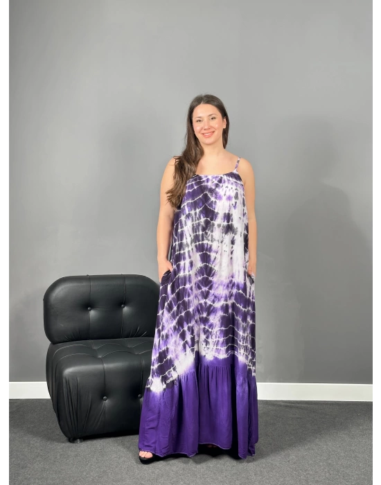 Askılı Mor Batik Dokuma Elbise
