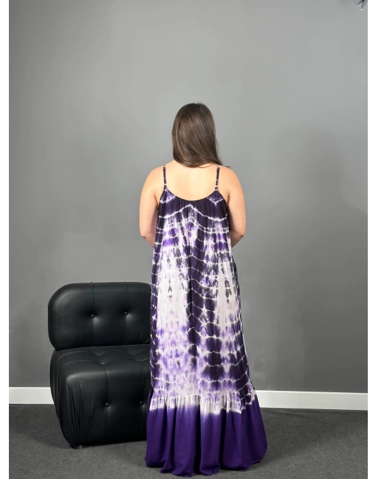 Askılı Mor Batik Dokuma Elbise