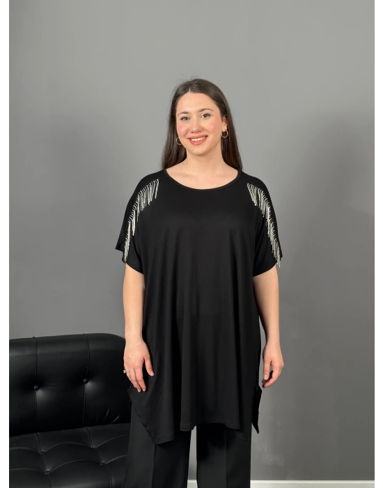 Siyah Taş Detaylı Bluz