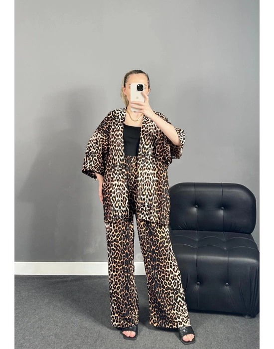 Leopar Kimono Pantolon Takım