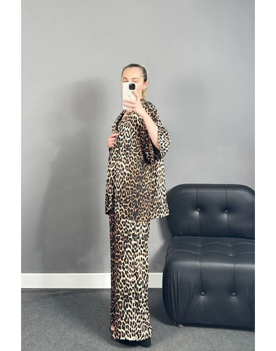 Leopar Kimono Pantolon Takım