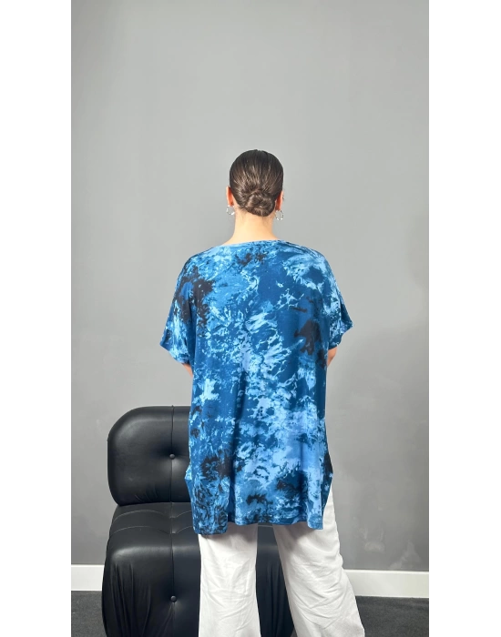 Mavi Batik Desen Viskon Penye bluz