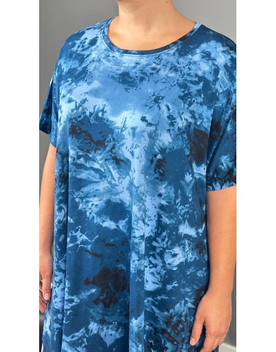 Mavi Batik Desen Viskon Penye bluz