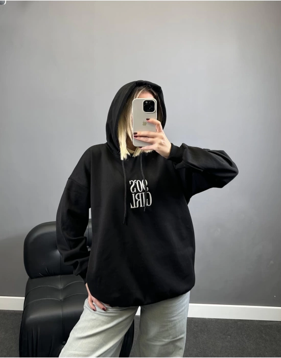 Siyah 90s Girls Üç İplik Şardonlu Sweatshirt