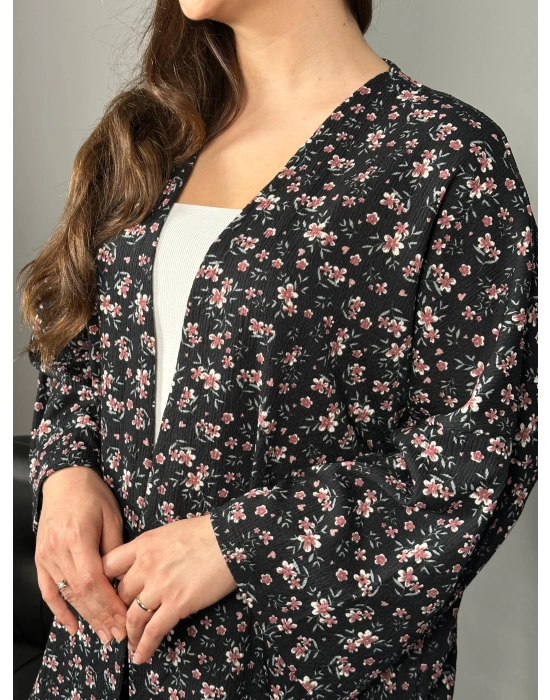 Siyah Pembe Çıtır Desenli Kimono Pantolon Takım