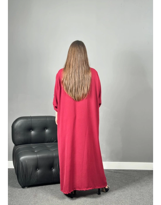 Bordo Ayrobin Gömlek Elbise