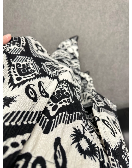Siyah Desenli Kimono Pantolon Takım