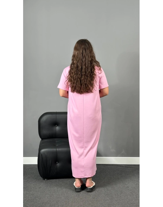 Pembe Modal Kumaş Taşlı Elbise