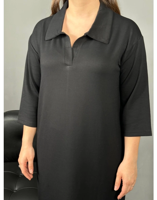 Siyah Oys Model Kumaş Basic Elbise