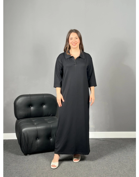 Siyah Oys Model Kumaş Basic Elbise