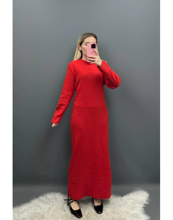 Kırmızı Pamuklu Likralı Elbise