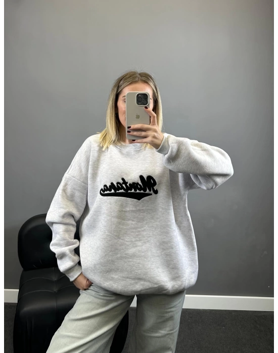 Gri Montana Üç İplik Şardonlu Sweatshirt