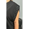 Siyah Taş Detaylı Pamuklu Tshirt