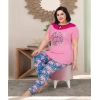 A Kalite Üst Pembe Altı Mavi Çiçekli Pijama Takımı