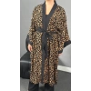 Kahve Leopar Dokuma Viskon Pamuklu Kimono