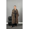 Kahve Leopar Dokuma Viskon Pamuklu Kimono