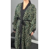 Yeşil Leopar Dokuma Viskon Pamuklu Kimono