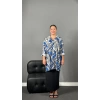 Saks Mavi Su Yolu Desen Viskon Penye Gömlek