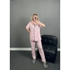 Pembe çizgili Pamuklu Gömlek Model Pijama Takımı