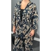Petrol Alaca Desen Kimono Pantolon Takım
