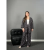 Siyah Pembe Çıtır Desenli Kimono Pantolon Takım