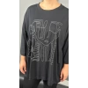 Siyah Oversize Minimalist Nakış Detaylı Tshirt