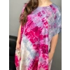 Mor Fuşya Batik Cepli Viskon Elbise