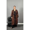 Bordo Leopar Dokuma Viskon Pamuklu Kimono