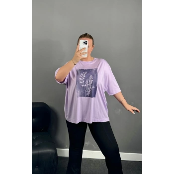 Lila Başak Baskılı Tişört