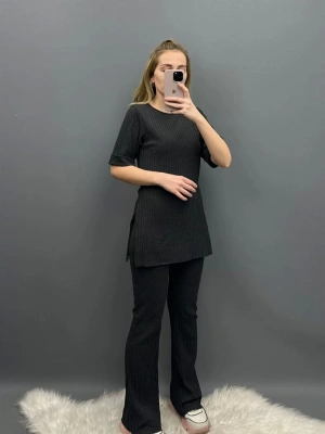 Fitilli Kısa Kollu Takım Antrasit