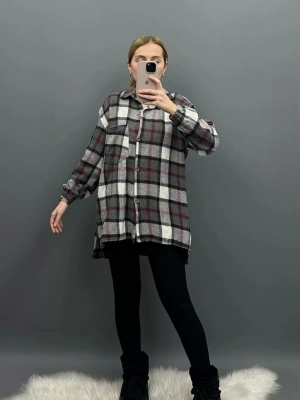 Gri Bordo Beyaz Ekoseli Oduncu Gömlek