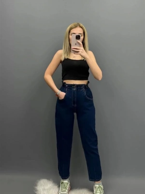 Koyu Mavi Kot Mom Pantolon