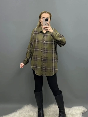 Viskon Ekose Haki Gömlek