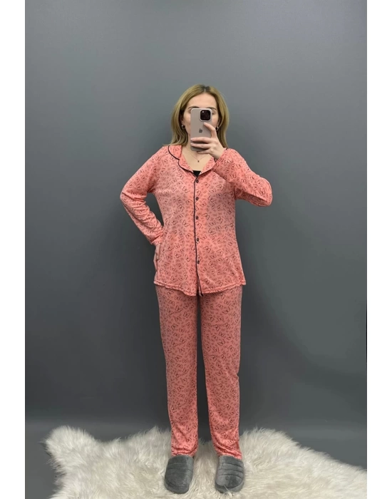 Pembe Kelebek Düğmeli Lale Pijama