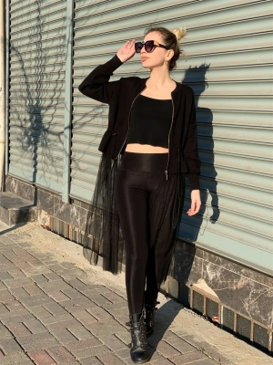 Siyah Toparlayıcı Parlak Tayt