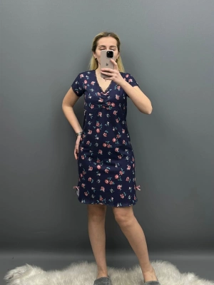 Lacivert Çiçekli Mini Elbise