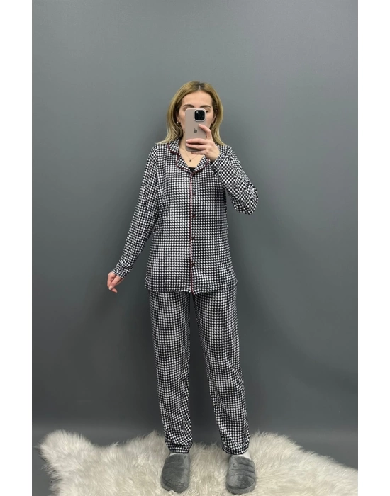 Kazayak Desenli Süet Pijama Takımı